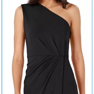Calvin Klein Black One Shoulder Pleated Mini Dress